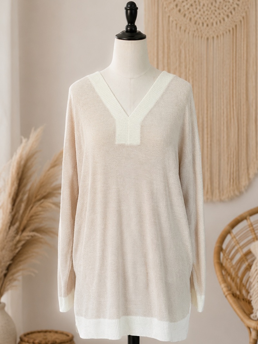 Barefoot Dreams CozyChic Ultra Lite Cream V-Neck Knit Sweater Soft Luxe Pullover